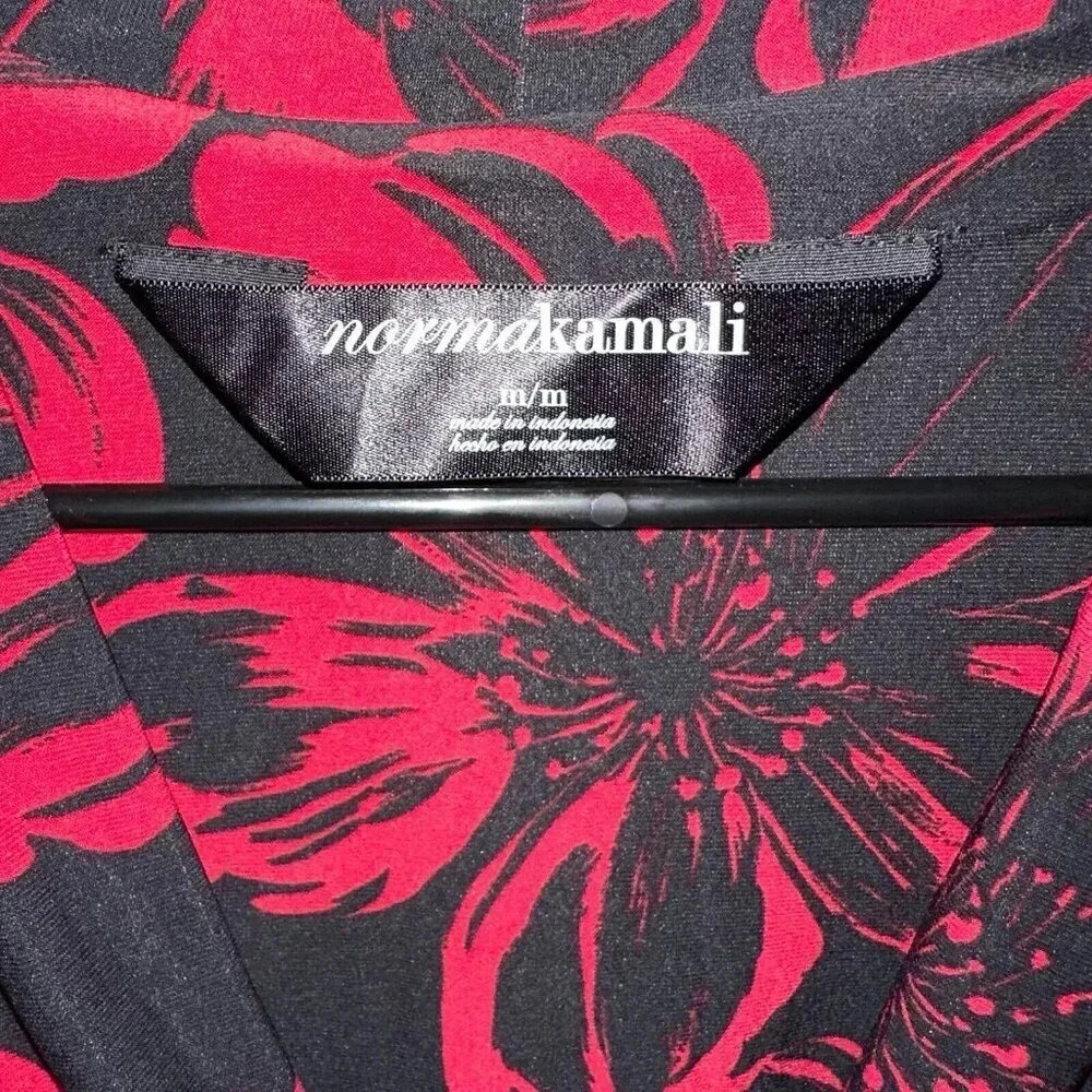 Norma Kamali Sleeveless Faux Wrap Jersey Dress Floral Print Black & Red Size M - Picture 3 of 7